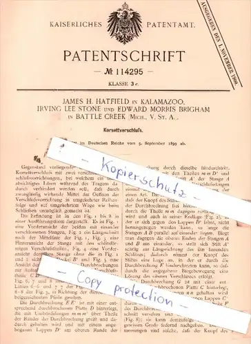 Original Patent  - J. H. Hatfield Kalamazoo, Irving Lee Stone und E. Morris Brigham  , 1899 , !!!