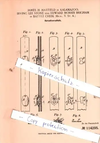 Original Patent  - J. H. Hatfield Kalamazoo, Irving Lee Stone und E. Morris Brigham  , 1899 , !!!