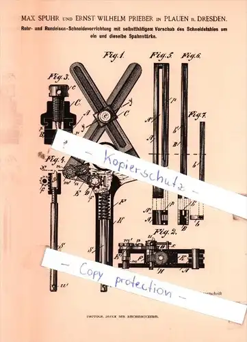 Original Patent  - Max Spuhr und Ernst Wilhelm Prieber in Plauen b. Dresden , 1894 , !!!