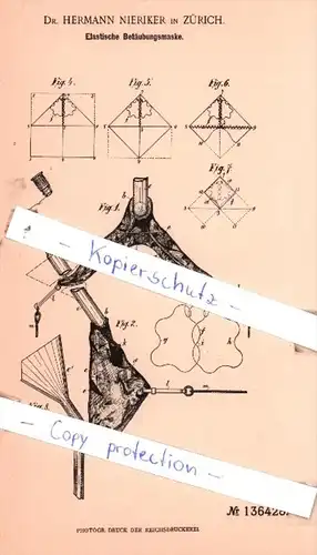 Original Patent  -  Dr. Hermann Nieriker in Zürich , 1902 , Elastische Betäubungsmaske !!!