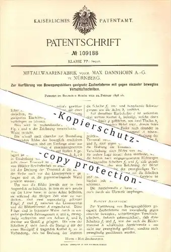 original Patent - Metallwarenfabrik vorm. Max Dannhorn AG , Nürnberg , 1898 , Zauberlaterne zum Vorführen von Bildern
