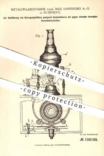original Patent - Metallwarenfabrik vorm. Max Dannhorn AG , Nürnberg , 1898 , Zauberlaterne zum Vorführen von Bildern