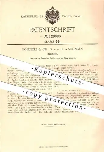 original Patent - Goedecke & Cie GmbH in Solingen , 1901 , Rasierhobel , Rasierer , Rasiermesser , Messer , Klinge !!