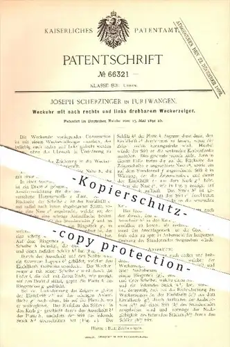 original Patent - J. Scherzinger , Furtwangen , 1892 , Weckuhr mit drehbarem Weckerzeiger , Wecker , Uhr , Uhrwerk !!