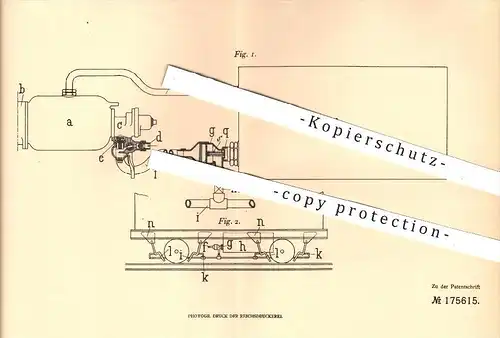 original Patent - A. Pfoser , Achern , 1905 , Luftsandstreuer an Eisenbahnen , Eisenbahn , Druckluftbremse , Notbremse