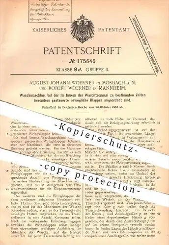 original Patent - A. J. Woerner , Mosbach / R. Woerner , Mannheim , 1903 , Waschmaschine , Waschtrommel , Waschen !!!