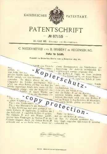 original Patent - C. Niedermeyer , B. Berbert , Regensburg , 1895 , Puffer für Schiffe , Schiff , Schiffbau , Bug  Ruder
