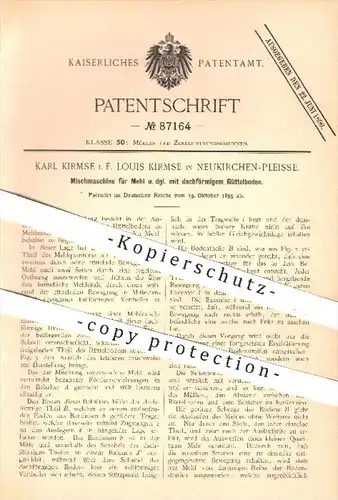 original Patent - Karl Kirmse / Louis Kirmse ,  Neukirchen - Pleisse , 1895 , Mischmaschine für Mehl , Mühle , Mühlen !!