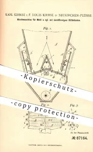 original Patent - Karl Kirmse / Louis Kirmse ,  Neukirchen - Pleisse , 1895 , Mischmaschine für Mehl , Mühle , Mühlen !!