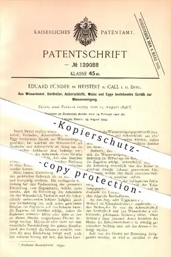 original Patent - E. Pünder , Heistert / Call , 1901 , Gerät aus Wiesenhobel , Verteiler , Ackerschleife , Walze u. Egge