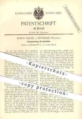 original Patent - M. Martin , Bitterfeld , Preussen 1884 , Fangvorrichtung für Fahrstühle , Fahrstuhl , Hebezeuge Aufzug