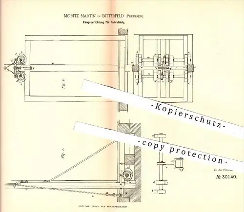 original Patent - M. Martin , Bitterfeld , Preussen 1884 , Fangvorrichtung für Fahrstühle , Fahrstuhl , Hebezeuge Aufzug