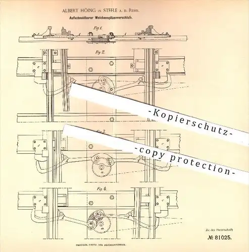 original Patent - Albert Höing , Steele / Ruhr , 1894 , Aufschneidbarer Weichenspitzenverschluss , Weichen , Eisenbahnen