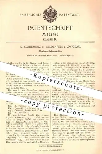 original Patent - W. Schiemenz , Wildenfels / Zwickau , 1901 , Bürstenholz - Bohrmaschine , Bohren , Bürsten , Besen !!!