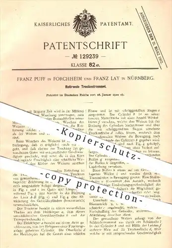 original Patent - F. Puff , Forchheim / F. Lay , Nürnberg 1900 , Rotierende Trommel , Mühle , Mühlen , Müller , Getreide