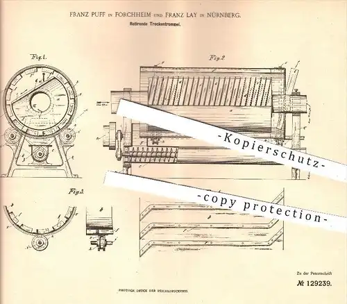 original Patent - F. Puff , Forchheim / F. Lay , Nürnberg 1900 , Rotierende Trommel , Mühle , Mühlen , Müller , Getreide