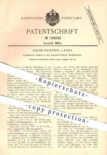 original Patent - Lucien Eilertsen in Paris , 1900 , Lösbare Federn am künstlichen Gebiss , Zahn , Zähne , Zahnarzt !!