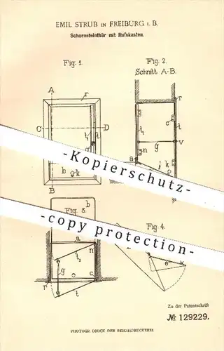 original Patent - E. Strub , Freiburg 1901 , Schornsteintür mit Russkasten , Schornstein , Ofen  Öfen , Schornsteinfeger