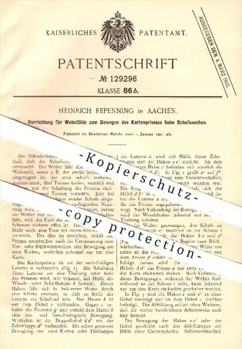 original Patent - Heinrich Repenning , Aachen , 1901 , Bewegen des Kartenprismas am Webstuhl , Webstühle , Weben , Weber