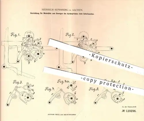 original Patent - Heinrich Repenning , Aachen , 1901 , Bewegen des Kartenprismas am Webstuhl , Webstühle , Weben , Weber