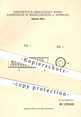 original Patent - Elekrizitäts-Gesellschaft Hansa Kammerhoff & Winkelstroeter , Hamburg , 1901 , Biegsame Welle , Wellen