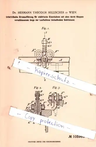Original Patent  - Dr. Hermann Theodor Hillischer in Wien , 1898 , Eisenbahnbetrieb !!!