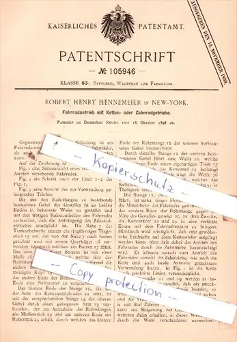 Original Patent  - R. H. Hennemeier in New-York , 1898 , Sattlerei, Wagenbau und Fahrräder !!!