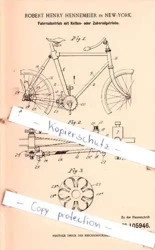 Original Patent  - R. H. Hennemeier in New-York , 1898 , Sattlerei, Wagenbau und Fahrräder !!!