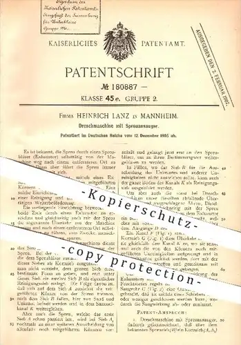 original Patent - Heinrich Lanz in Mannheim , 1905 , Dreschmaschine mit Spreuansauger , Dreschen , Landwirtschaft !!!