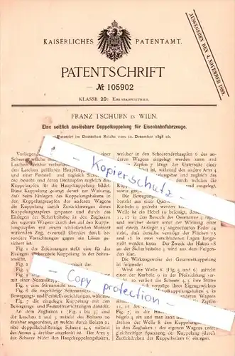 Original Patent  - Franz Tschurn in Wien , 1898 , Eisenbahnbetrieb !!!