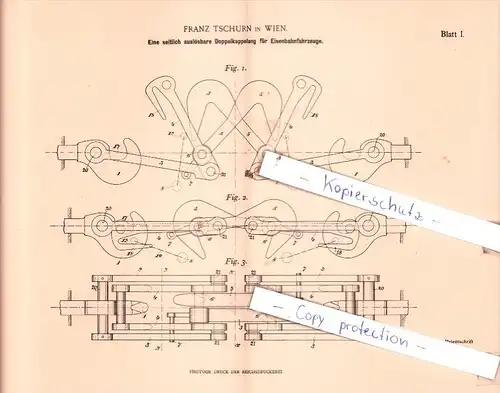 Original Patent  - Franz Tschurn in Wien , 1898 , Eisenbahnbetrieb !!!