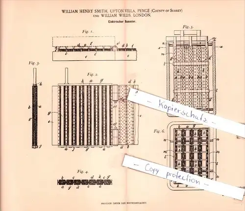 Original Patent  - William Smith, Upton Villa, Penge und William Willis, London , 1898 , !!!