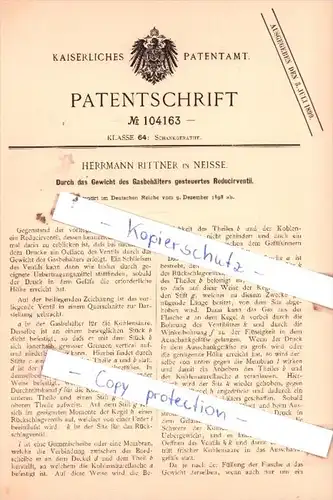Original Patent  -  Herrmann Rittner in Neisse , 1898 , Schankgeräthe !!!