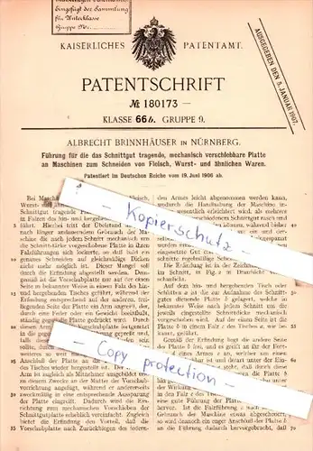 Original Patent  - Albrecht Brinnhäuser in Nürnberg , 1906 , verschiebbare Platte an Maschinen !!!