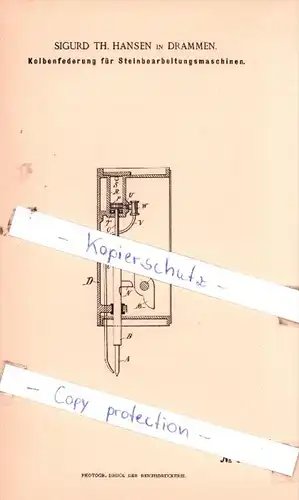 Original Patent  - Sigurd Th. Hansen in Drammen , 1894 , Steinbearbeitungsmaschinen !!!