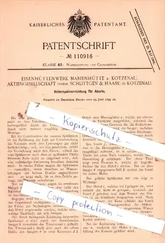 Original Patent  - Eisenhüttenwerk Marienhütte b. Kotzenau , 1899 , Heberspülvorrichtung !!!