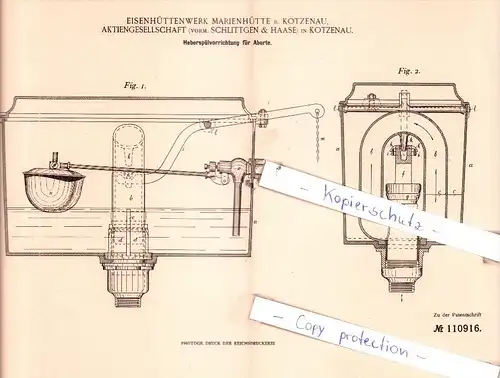 Original Patent  - Eisenhüttenwerk Marienhütte b. Kotzenau , 1899 , Heberspülvorrichtung !!!