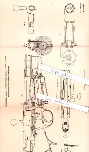 Original Patent  - Oesterreichische Waffenfabriks-Gesellschaft in Steyr , 1884 , Schusswaffen !!!