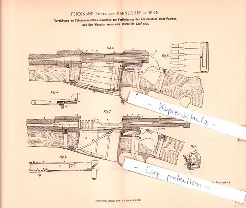Original Patent  - Ferdinand Ritter von Mannlicher in Wien , 1896 , Schusswaffen !!!
