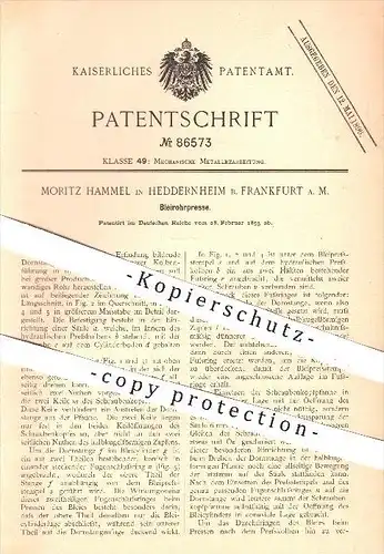 original Patent - M. Hammel , Heddernheim , Frankfurt / Main , 1895 , Bleirohrpresse , Blei , Presse , Pressen , Metall