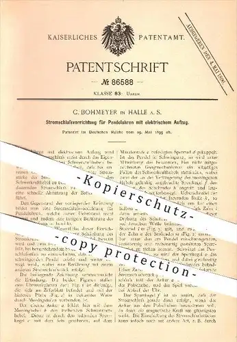 original Patent - C. Bohmeyer , Halle / Saale , 1895 , Stromverschluss für Pendeluhren mit elektr. Aufzug , Uhr , Uhren
