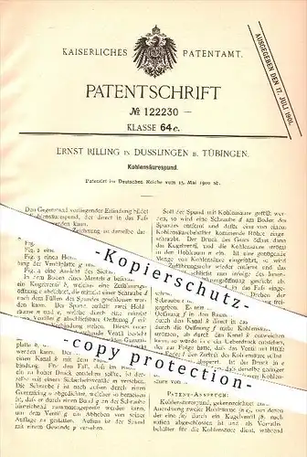 original Patent - Ernst Rilling , Dusslingen / Tübingen , 1900 , Kohlensäurespund , Kohlensäure , Fass , Fässer !!!