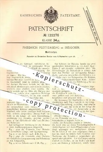 original Patent - Friedrich Plettenberg in Iserlohn , 1900 , Matratze , Matratzen , Bett , Betten , Schlafen !!!