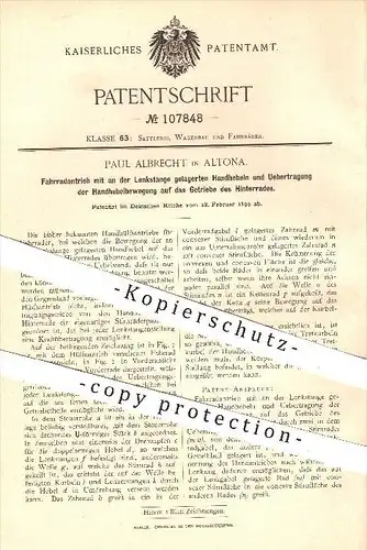 original Patent - P. Albrecht , Hamburg Altona , 1899 , Fahrrad - Antrieb , Fahrräder , Lenkung , Handhebel , Getriebe !
