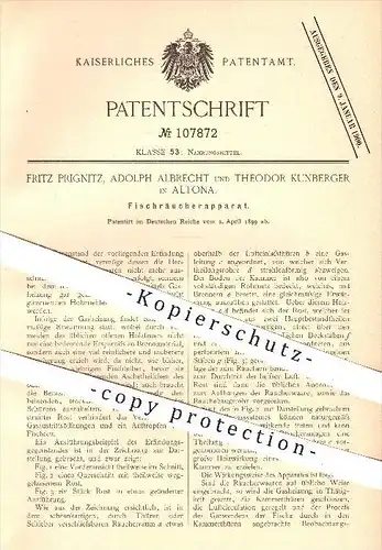 original Patent - F. Prignitz , A. Albrecht , T. Kunberger , Hamburg Altona , 1899 , Fischräucherapparat , Räucherofen !