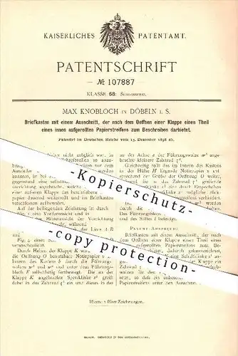 original Patent - M. Knobloch , Döbeln 1898 , Briefkasten , Postkasten , Brief , Briefe , Post , Schlosser , Schlosserei