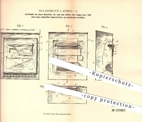 original Patent - M. Knobloch , Döbeln 1898 , Briefkasten , Postkasten , Brief , Briefe , Post , Schlosser , Schlosserei