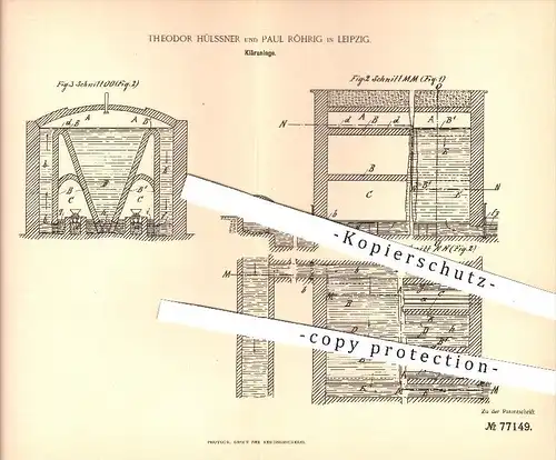 original Patent - T. Hülssner , P. Röhrig / Leipzig , 1893 , Kläranlage , Wasser , Wasserleitung , Reinigung , Klären !!