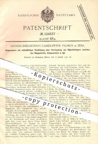 original Patent - AG Kamerawerk Palmos , Jena , 1901 , Klappkamera , Kamera , Fotoapparat , Foto , Fotograf , Fotografie