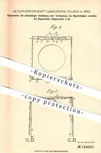 original Patent - AG Kamerawerk Palmos , Jena , 1901 , Klappkamera , Kamera , Fotoapparat , Foto , Fotograf , Fotografie
